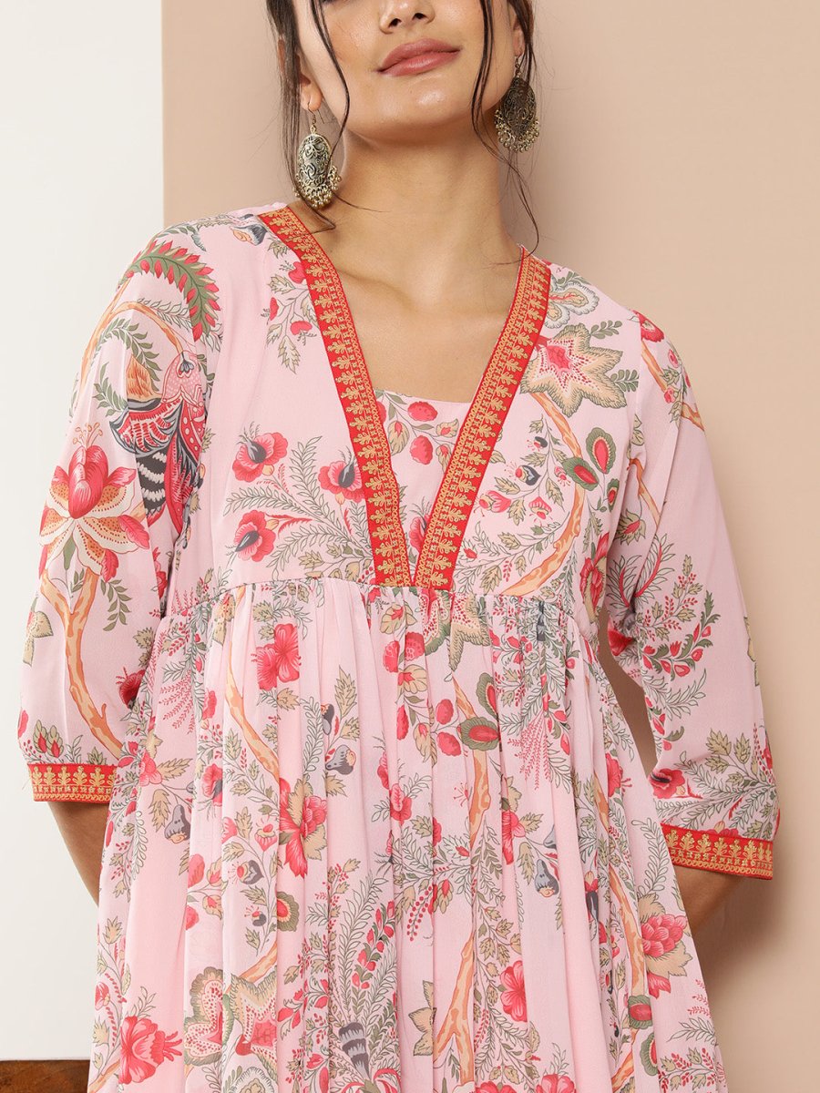 Ahalyaa Women Floral Printed Pleated Kurta With Palazzos | Swadesiicart