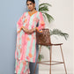 Ahalyaa Women Pink Floral Printed Pleated Gotta Patti Kurta with Palazzos | Swadesiicart