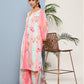 Ahalyaa Women Pink Floral Printed Pleated Gotta Patti Kurta with Palazzos | Swadesiicart