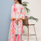 Ahalyaa Women Pink Floral Printed Pleated Gotta Patti Kurta with Palazzos | Swadesiicart