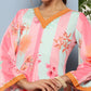 Ahalyaa Women Pink Floral Printed Pleated Gotta Patti Kurta with Palazzos | Swadesiicart