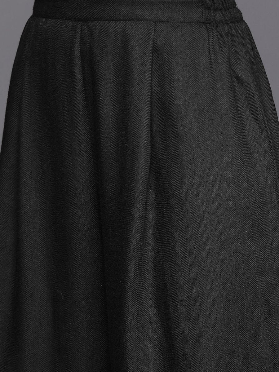Ahalyaa Women Black Embroidered Aari Work Pashmina Kurta With Palazzos | Swadesiicart