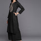 Ahalyaa Women Black Embroidered Aari Work Pashmina Kurta With Palazzos | Swadesiicart