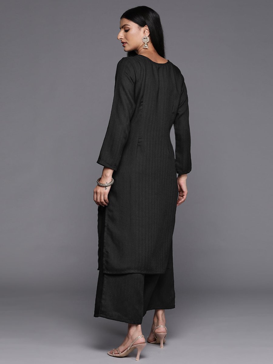 Ahalyaa Women Black Embroidered Aari Work Pashmina Kurta With Palazzos | Swadesiicart