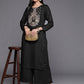 Ahalyaa Women Black Embroidered Aari Work Pashmina Kurta With Palazzos | Swadesiicart
