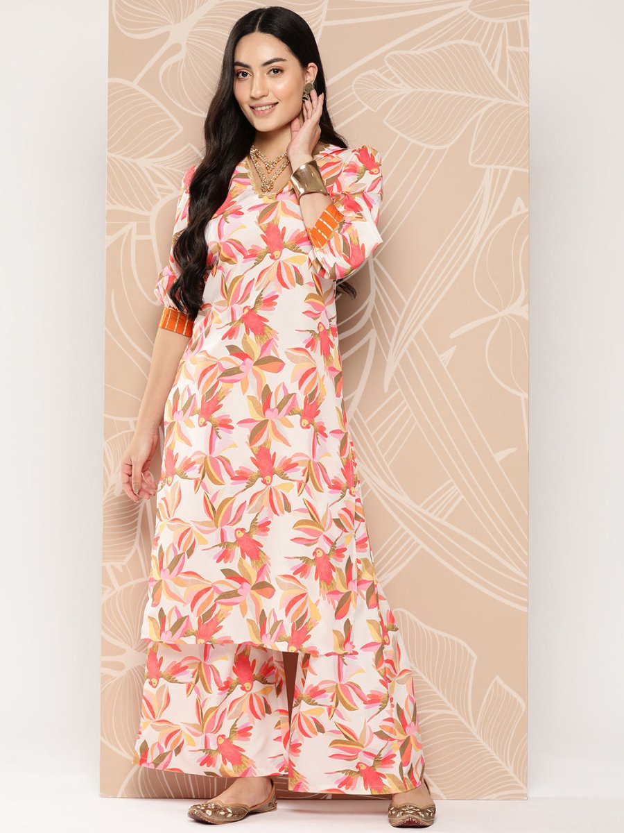 Ahalyaa Floral Printed Regular Gotta Patti Kurta with Palazzos | Swadesiicart