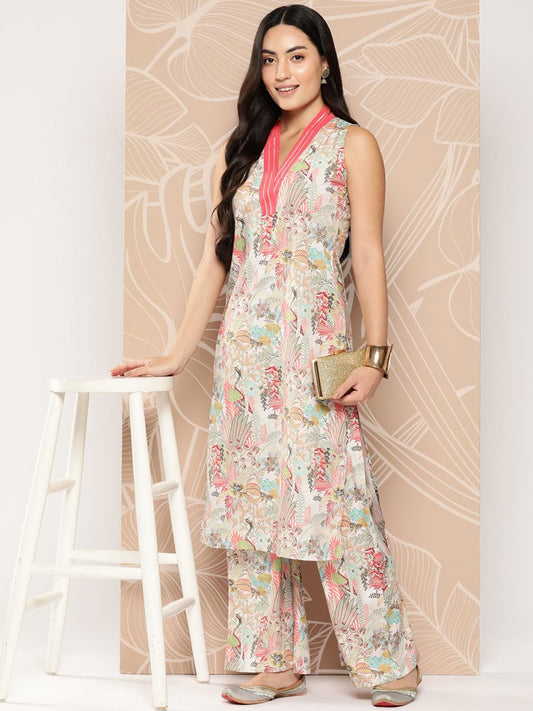 Ahalyaa Floral Printed Regular Gotta Patti Kurta with Palazzos | Swadesiicart