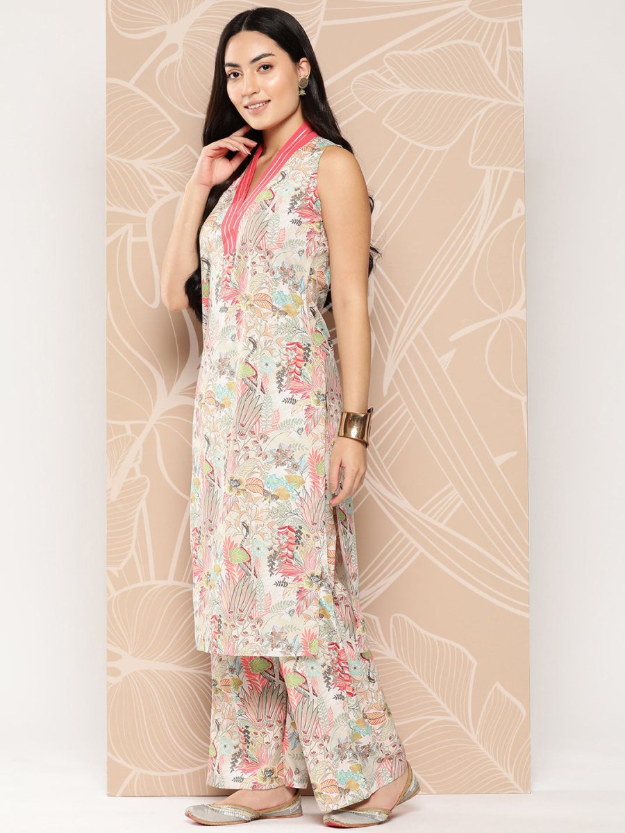 Ahalyaa Floral Printed Regular Gotta Patti Kurta with Palazzos | Swadesiicart