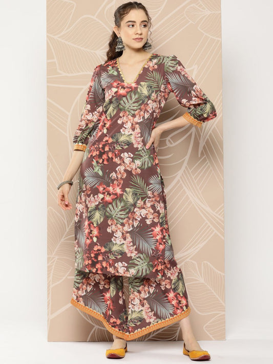 Ahalyaa Women Printed Kurta with Palazzos | Swadesiicart