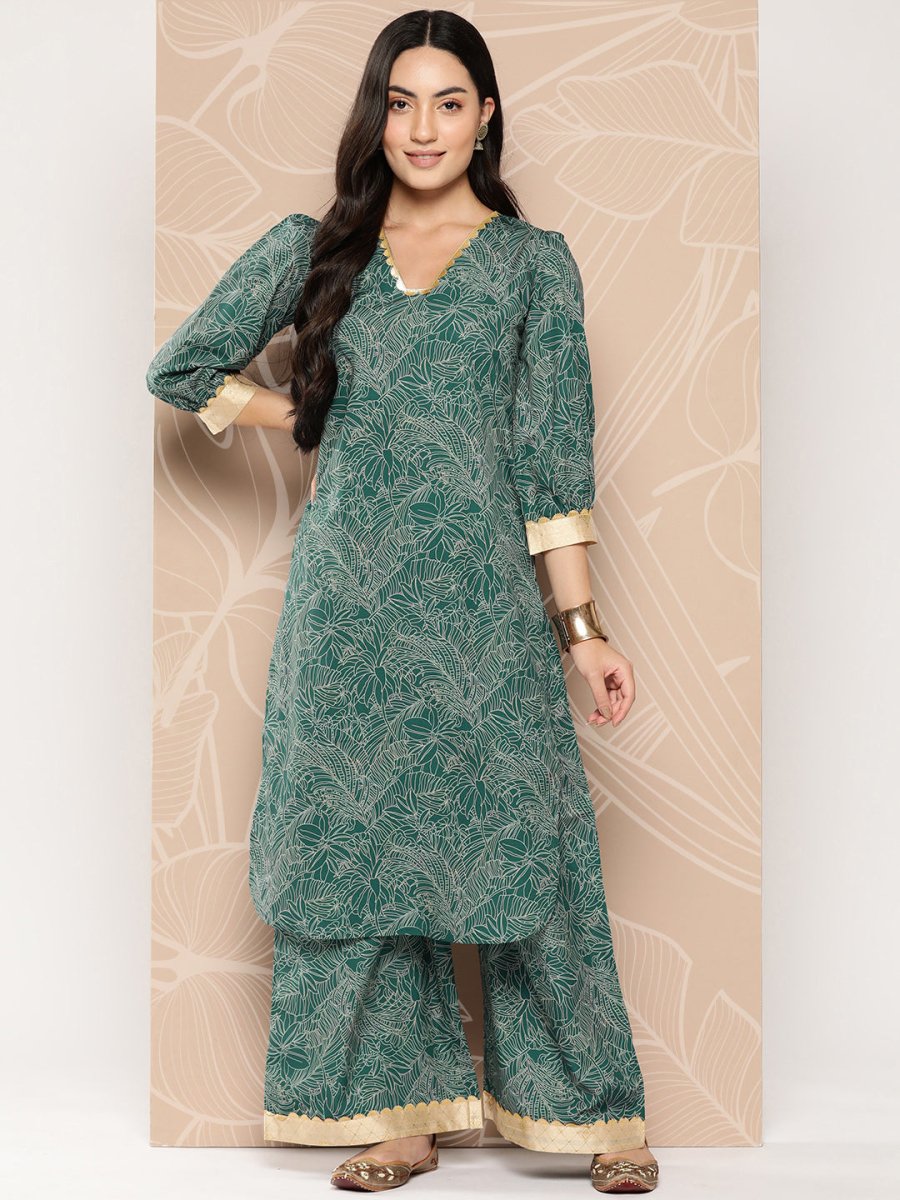 Ahalyaa Floral Printed Regular Gotta Patti Kurta with Palazzos | Swadesiicart