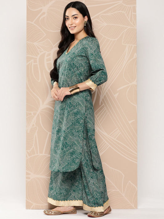 Ahalyaa Floral Printed Regular Gotta Patti Kurta with Palazzos | Swadesiicart