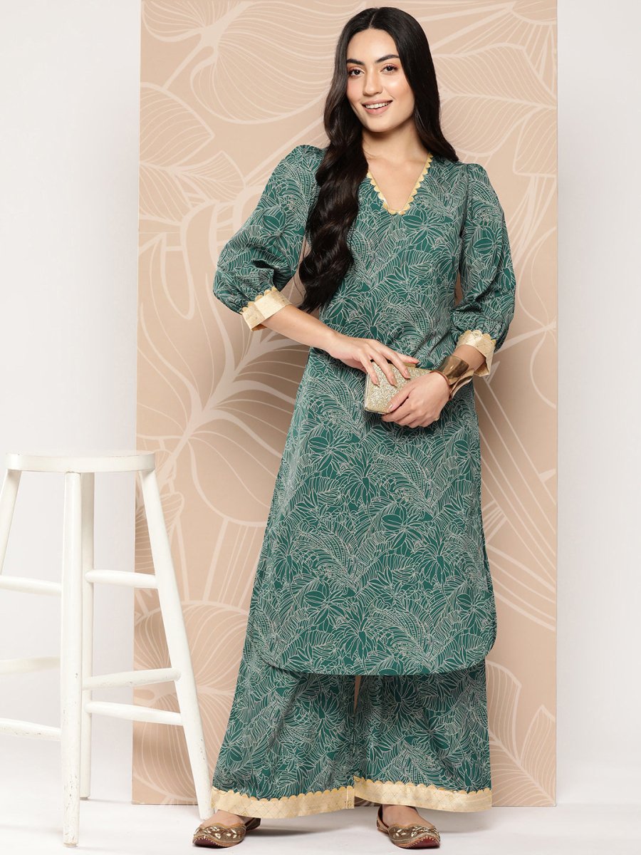 Ahalyaa Floral Printed Regular Gotta Patti Kurta with Palazzos | Swadesiicart