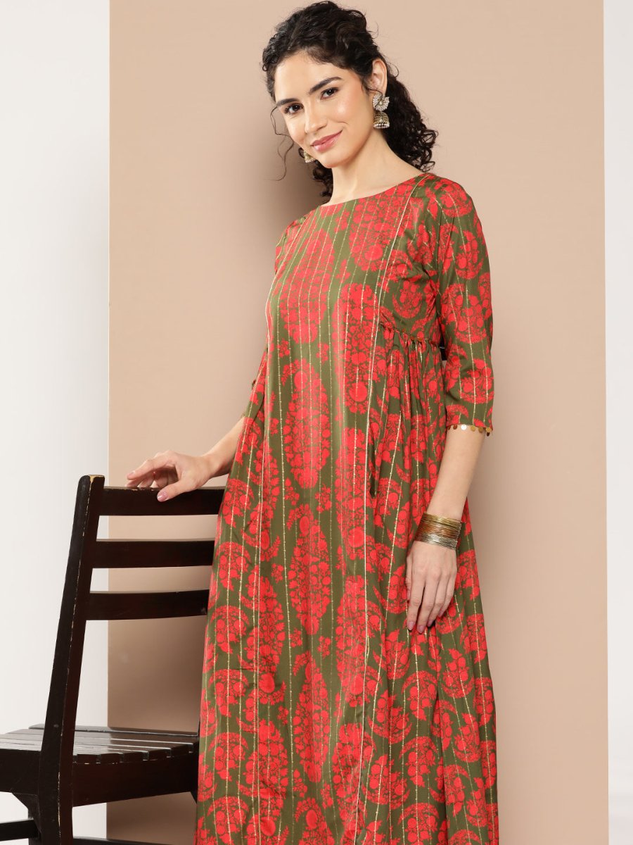 Ahalyaa Women Floral Printed Panelled Sequinned Kurta with Palazzos | Swadesiicart