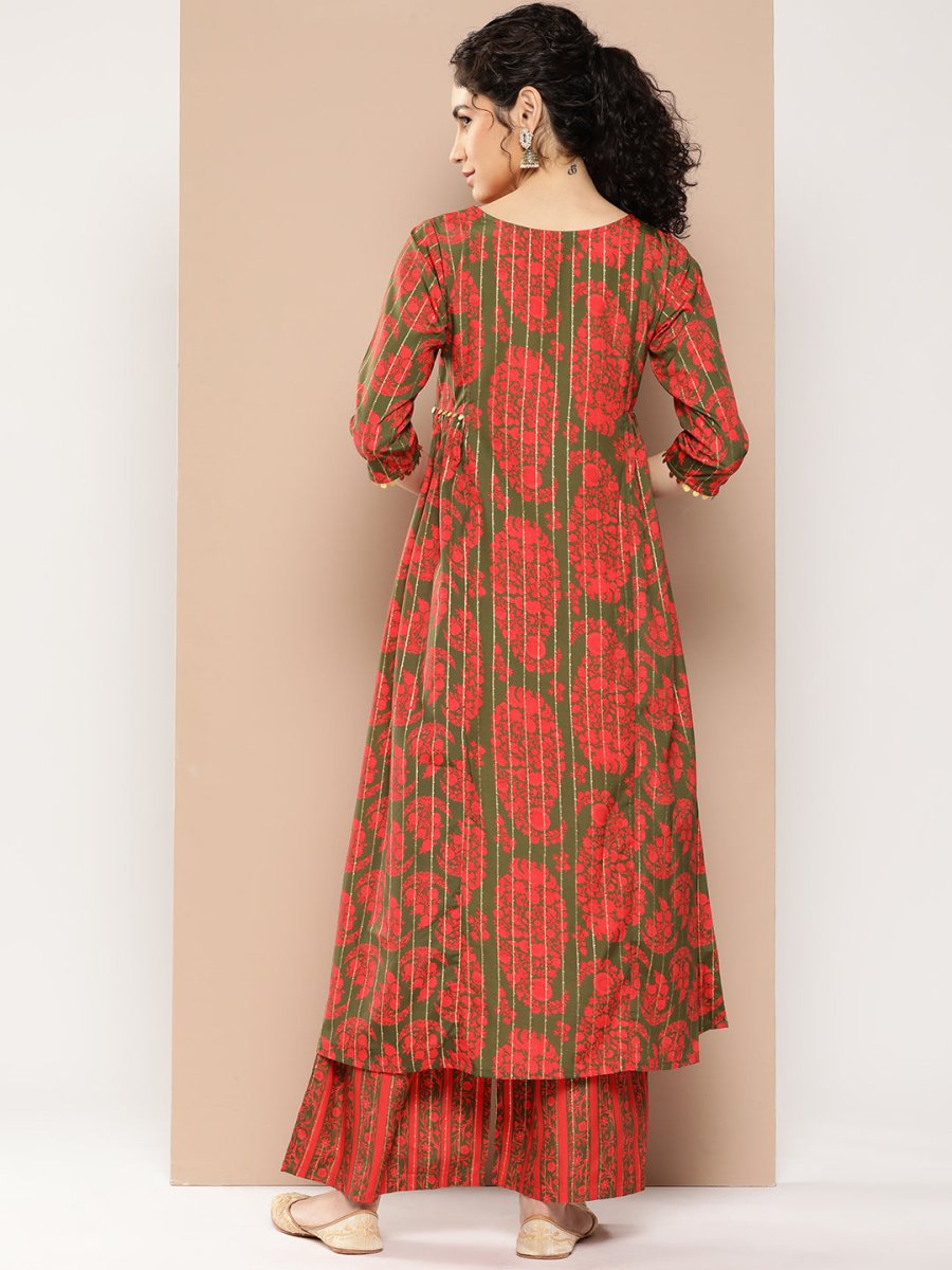 Ahalyaa Women Floral Printed Panelled Sequinned Kurta with Palazzos | Swadesiicart
