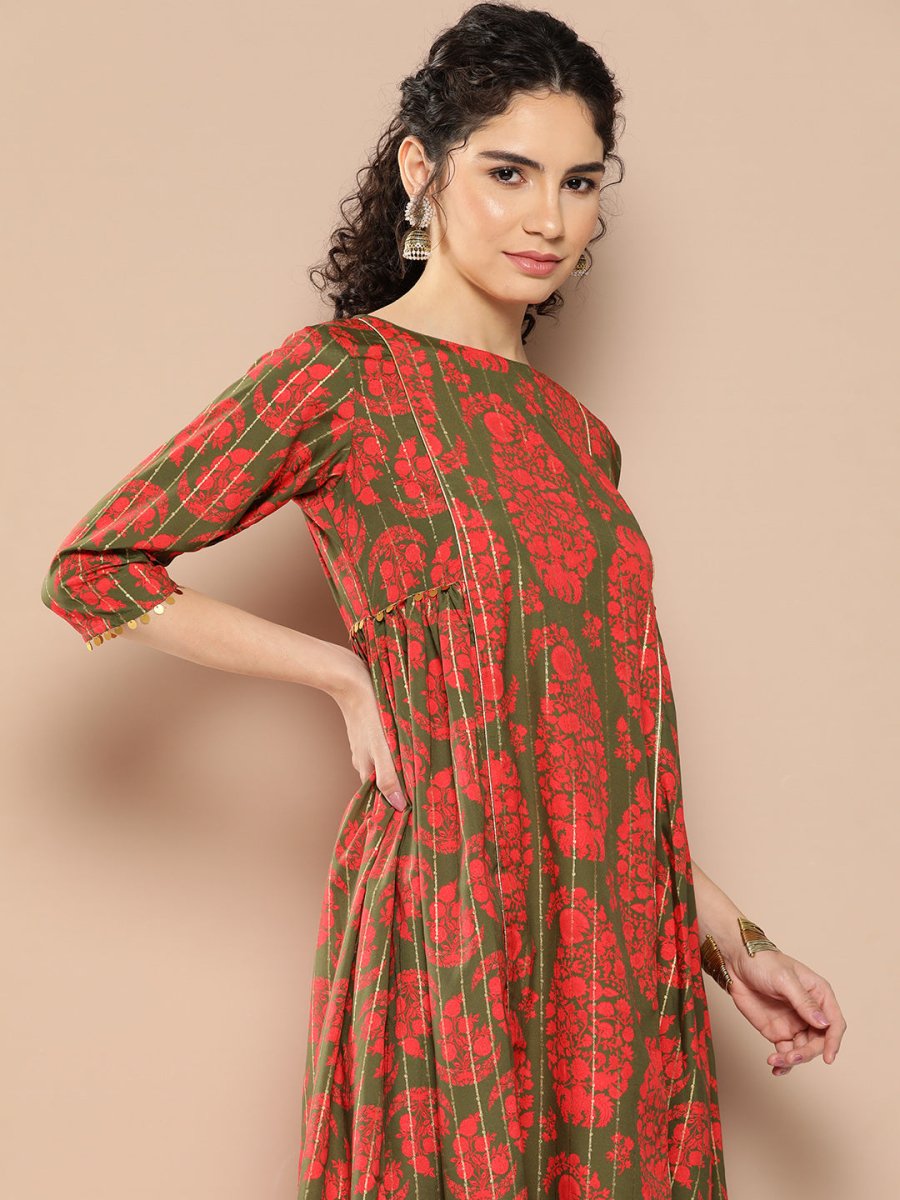 Ahalyaa Women Floral Printed Panelled Sequinned Kurta with Palazzos | Swadesiicart
