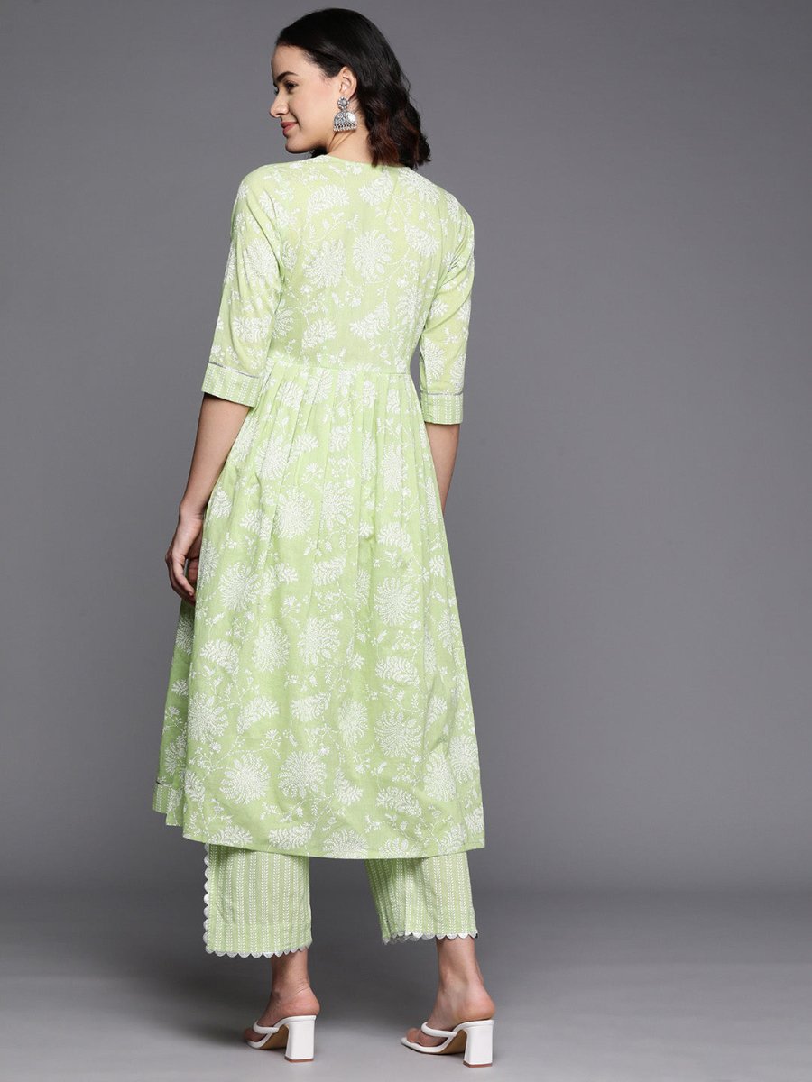 Ahalyaa Floral Printed High Slit Gotta Patti Pure Cotton Kurta With Trousers | Swadesiicart