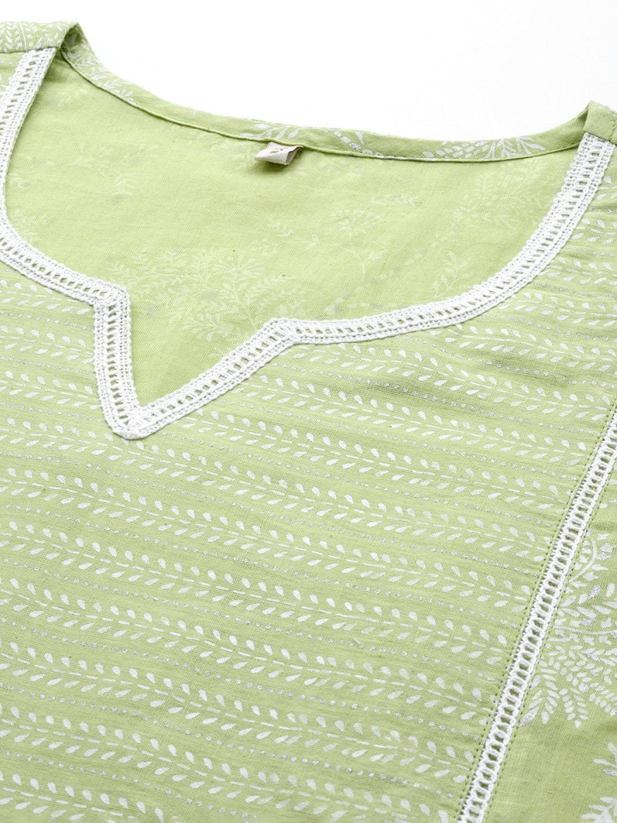 Ahalyaa Floral Printed Panelled Sweetheart Neck Pure Cotton Kurta With Palazzos | Swadesiicart