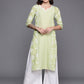Ahalyaa Floral Printed Panelled Sweetheart Neck Pure Cotton Kurta With Palazzos | Swadesiicart