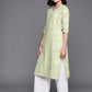 Ahalyaa Floral Printed Panelled Sweetheart Neck Pure Cotton Kurta With Palazzos | Swadesiicart
