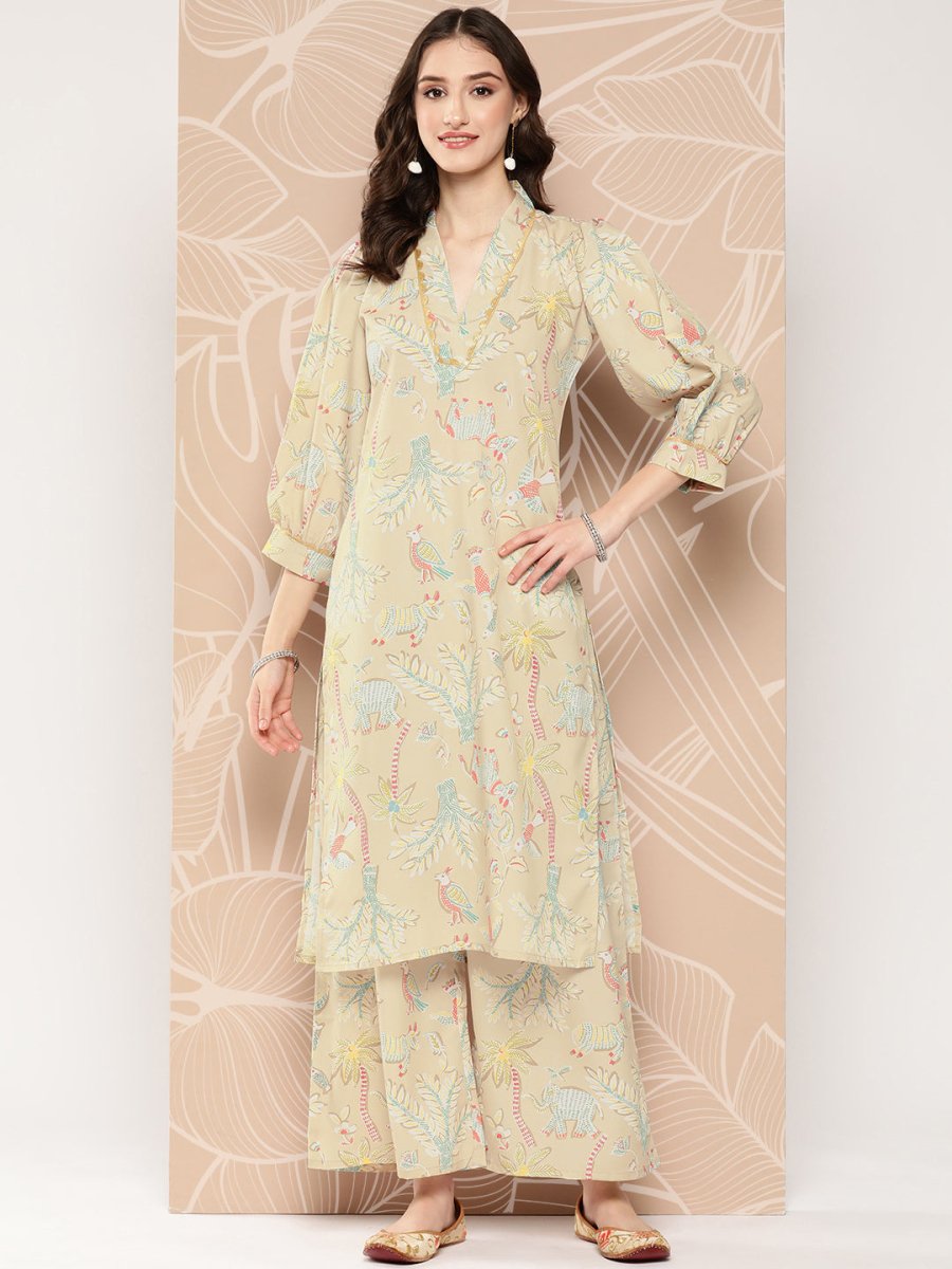 Ahalyaa Floral Printed Regular Kurta with Palazzos | Swadesiicart
