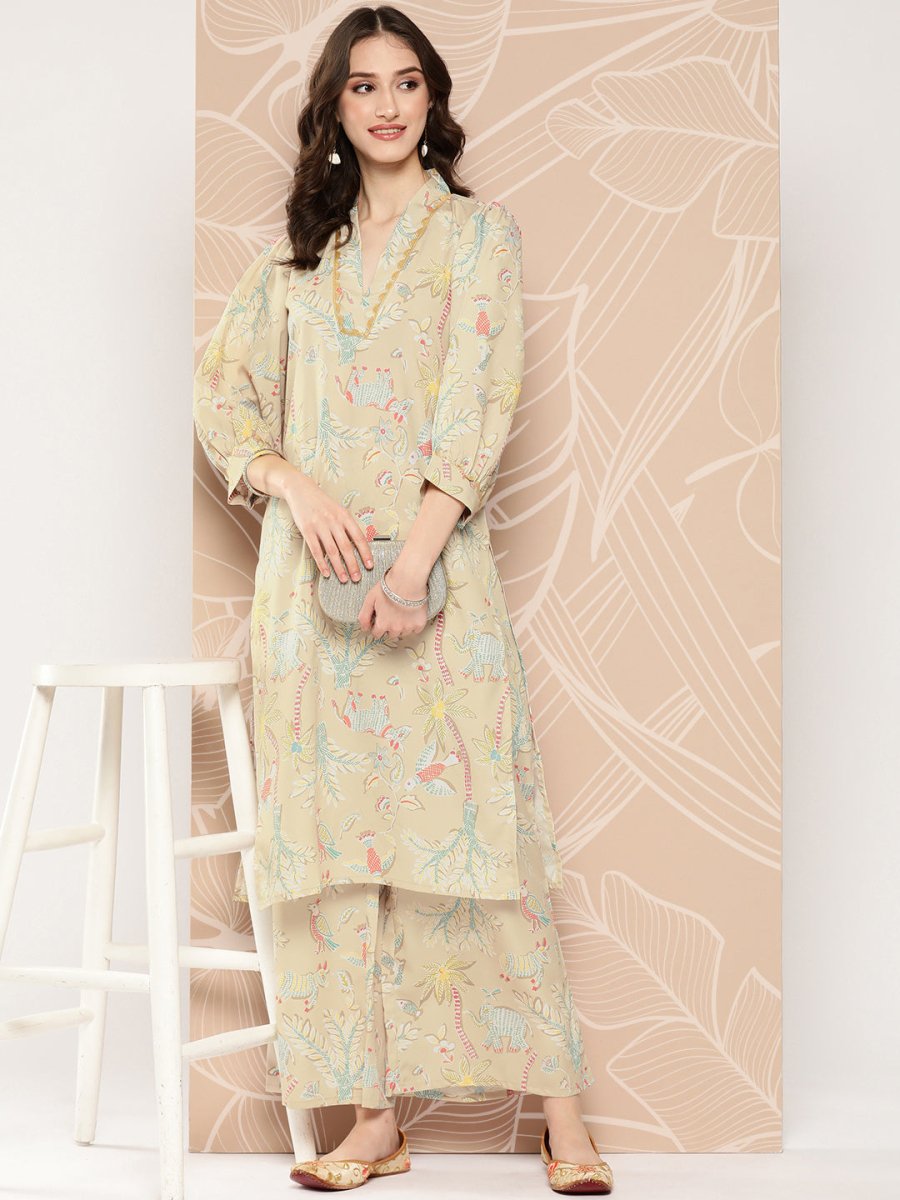 Ahalyaa Floral Printed Regular Kurta with Palazzos | Swadesiicart