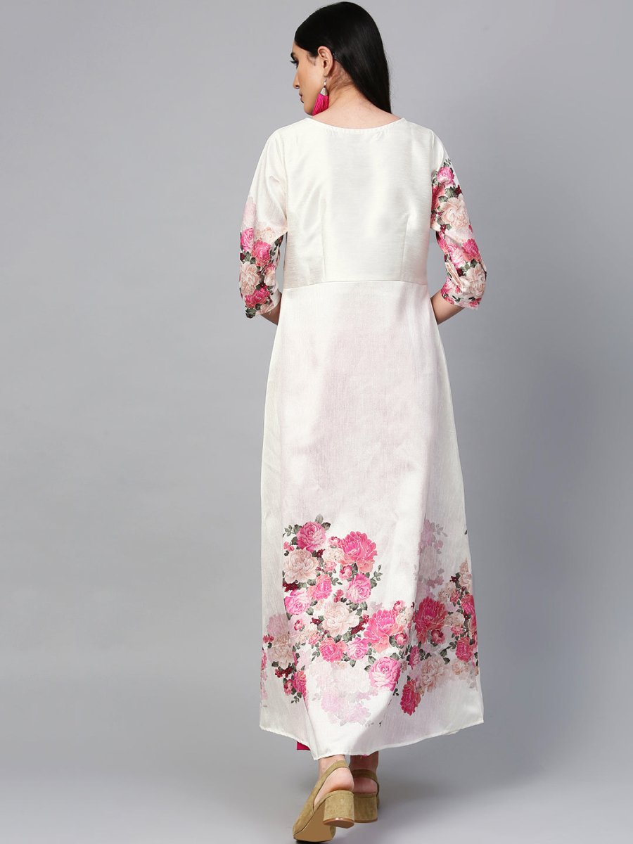Ahalyaa Off-White & Pink Printed Kurta with Palazzo | Swadesiicart
