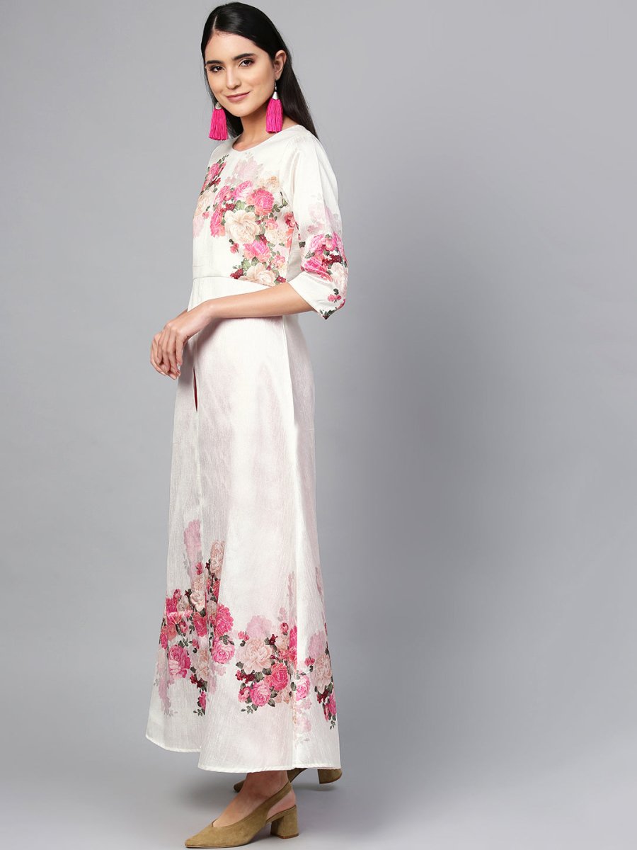 Ahalyaa Off-White & Pink Printed Kurta with Palazzo | Swadesiicart