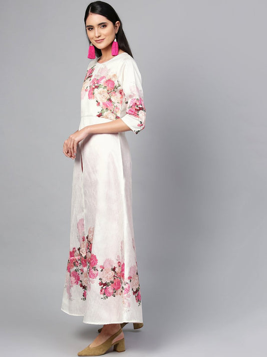 Ahalyaa Off-White & Pink Printed Kurta with Palazzo | Swadesiicart