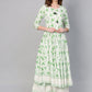 Ahalyaa Green Round Neck Assymetrical Floral Kurta with Palazzo | Swadesiicart