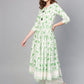 Ahalyaa Green Round Neck Assymetrical Floral Kurta with Palazzo | Swadesiicart
