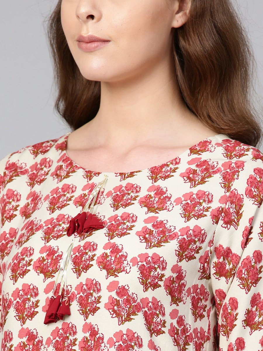 Ahalyaa Multi-color Round Neck Asymmetrical Floral Kurta with Palazzo | Swadesiicart