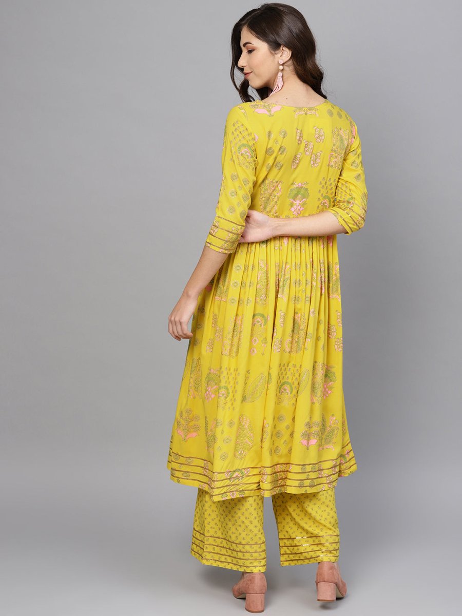 Ahalyaa Yellow Frock Suit with Plazzo | Swadesiicart