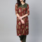Ahalyaa Brown & Olive Green Printed Kurta with Palazzo | Swadesiicart