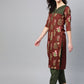 Ahalyaa Brown & Olive Green Printed Kurta with Palazzo | Swadesiicart