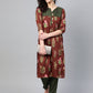 Ahalyaa Brown & Olive Green Printed Kurta with Palazzo | Swadesiicart