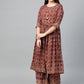 Ahalyaa Women Maroon & Off-White Printed A-Line Kurta with Palazzos | Swadesiicart