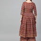 Ahalyaa Women Maroon & Off-White Printed A-Line Kurta with Palazzos | Swadesiicart