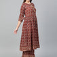 Ahalyaa Women Maroon & Off-White Printed A-Line Kurta with Palazzos | Swadesiicart