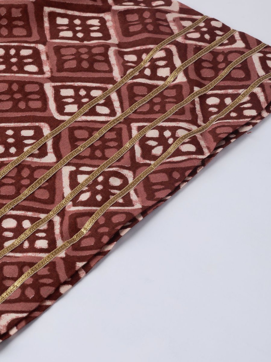 Ahalyaa Women Maroon & Off-White Printed A-Line Kurta with Palazzos | Swadesiicart