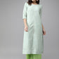 Ahalyaa Women Turquoise Blue & Gold-Toned Foil Printed Kurta with Palazzos | Swadesiicart