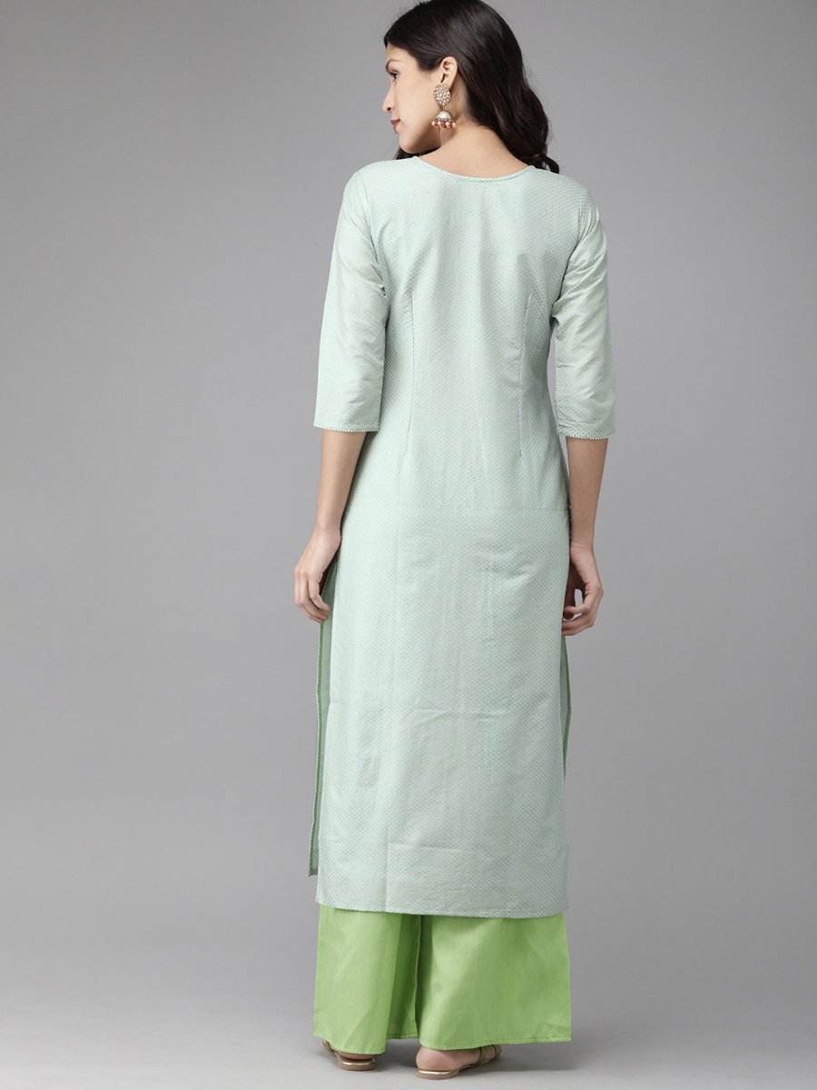Ahalyaa Women Turquoise Blue & Gold-Toned Foil Printed Kurta with Palazzos | Swadesiicart