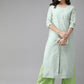 Ahalyaa Women Turquoise Blue & Gold-Toned Foil Printed Kurta with Palazzos | Swadesiicart