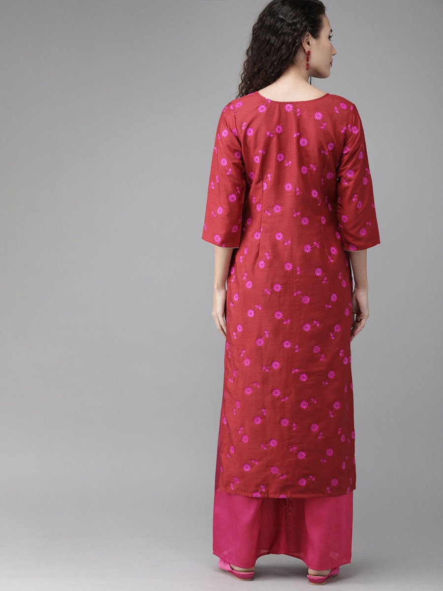 Ahalyaa Women Floral Print Red Beautiful Kurta set | Swadesiicart