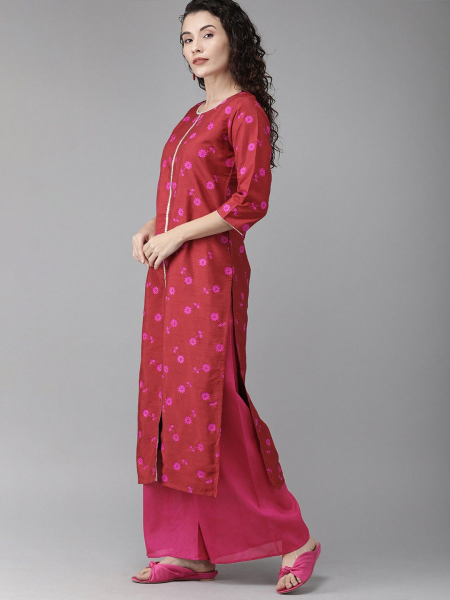 Ahalyaa Women Floral Print Red Beautiful Kurta set | Swadesiicart