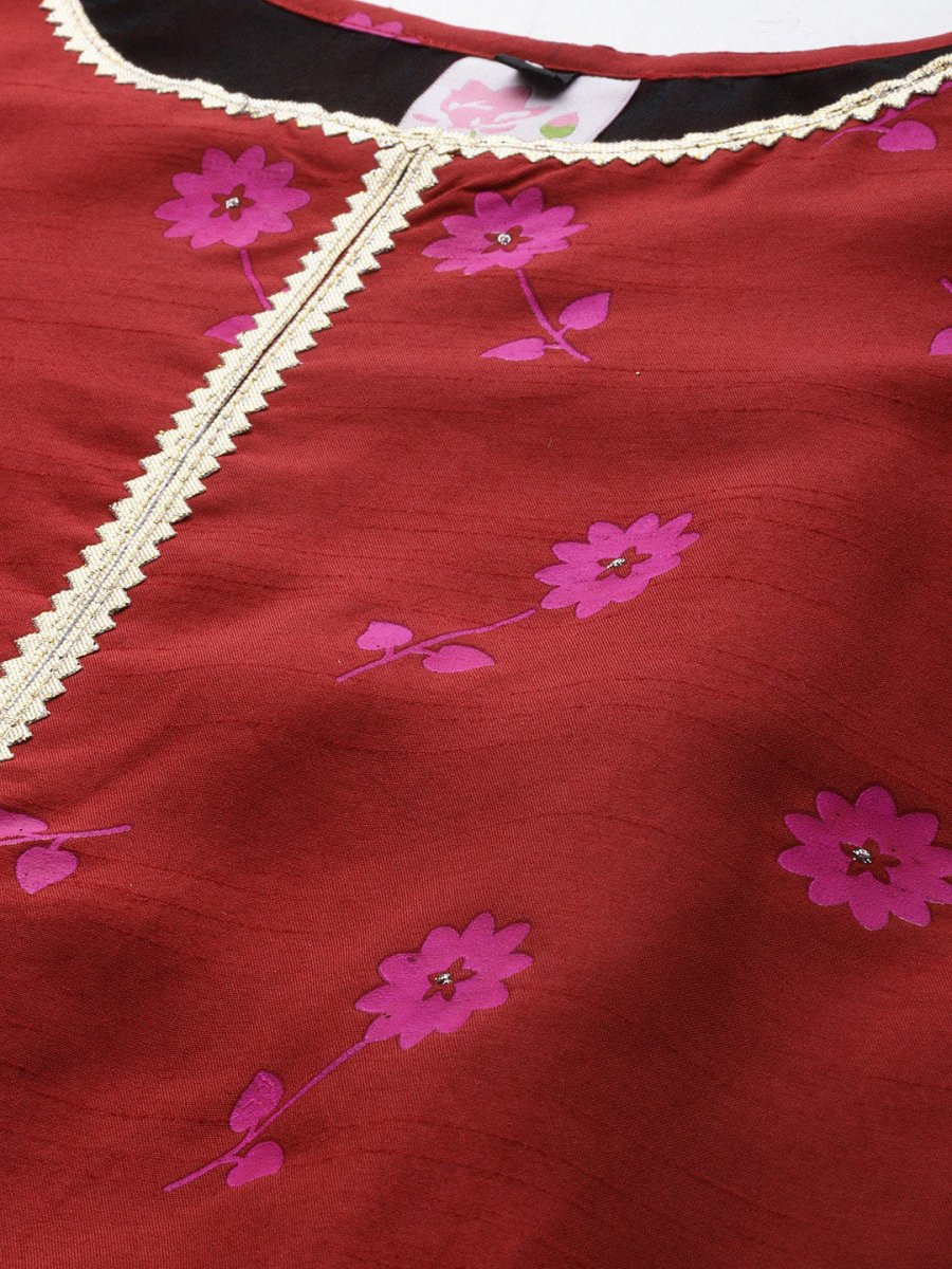 Ahalyaa Women Floral Print Red Beautiful Kurta set | Swadesiicart
