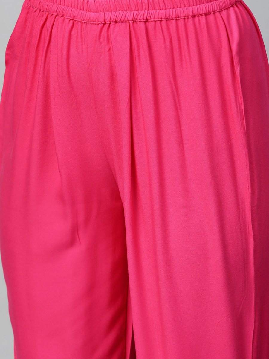 Ahalyaa Women Navy Blue & Pink Colourblocked Kurta with Trousers | Swadesiicart