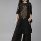 Ahalyaa Women Black & Golden Foil Print Kurta With Palazzo | Swadesiicart