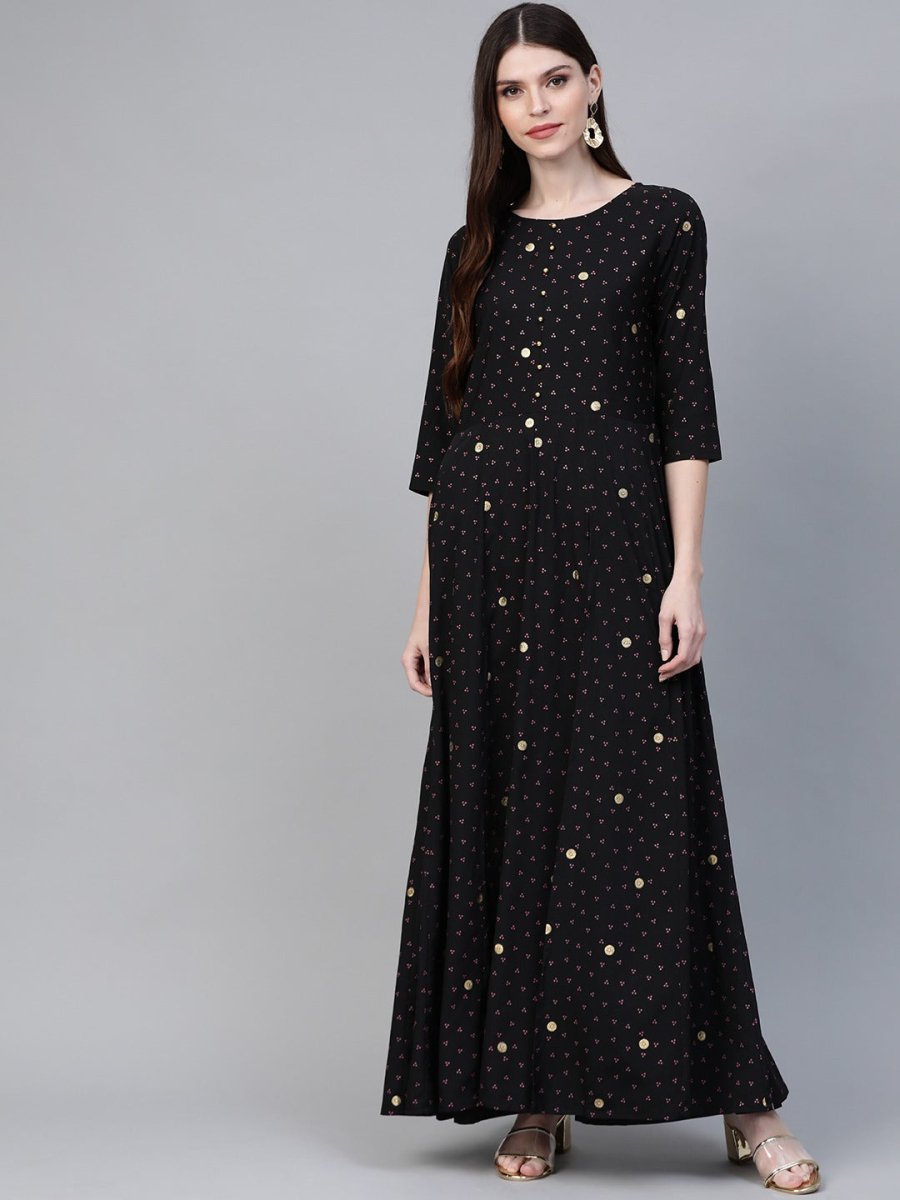 Ahalyaa Black & Pink High Slit Bandhani Khari Printed Anarkali Kurta with Palazzos | Swadesiicart
