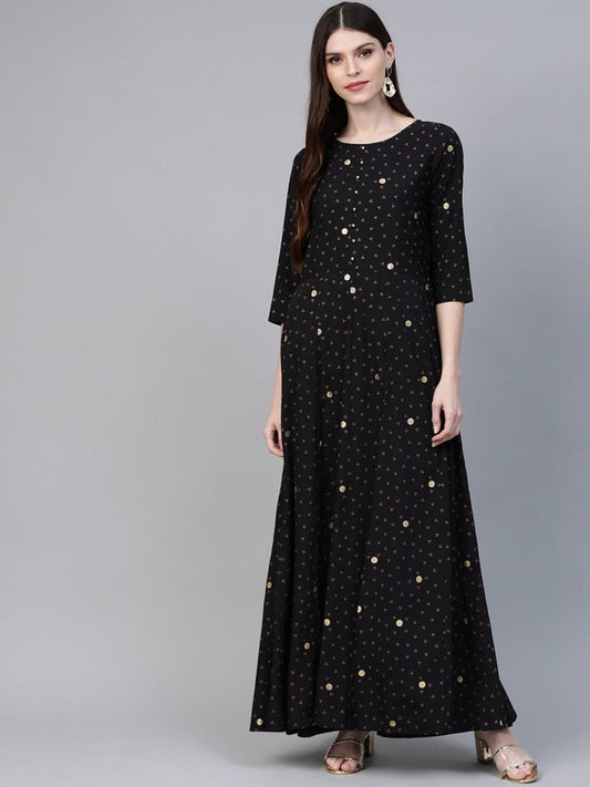 Ahalyaa Black & Pink High Slit Bandhani Khari Printed Anarkali Kurta with Palazzos | Swadesiicart