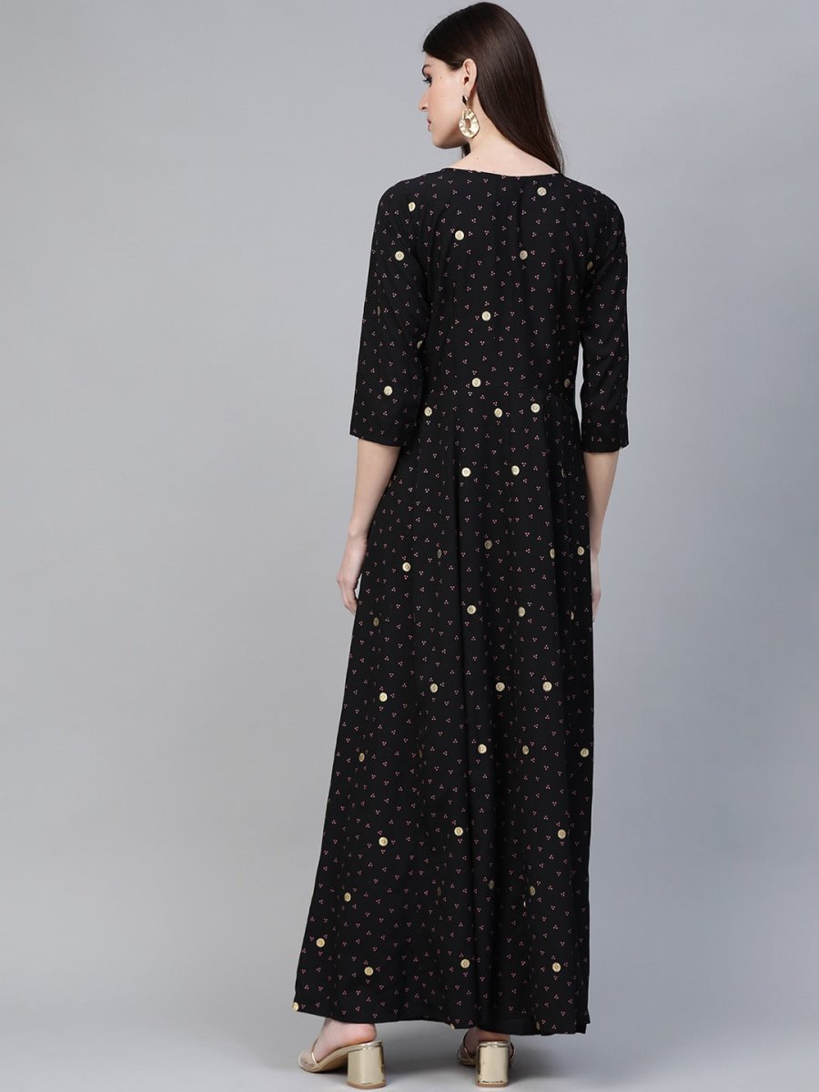Ahalyaa Black & Pink High Slit Bandhani Khari Printed Anarkali Kurta with Palazzos | Swadesiicart
